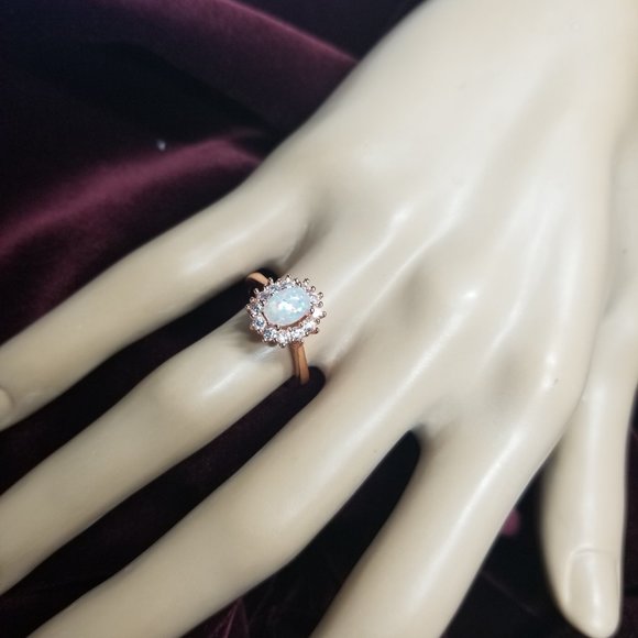 Victoria Opal & Topaz Ring 18 Rose Gold on Pure Copper. 4-claw Settings. - Picture 7 of 15